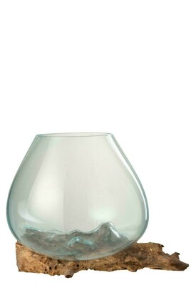 1734 waza szklana na podstawie z naturalnego korzenia, drewno egzotyczne Gamal