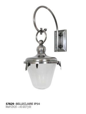 srebrna lampa zewnętrzna, lampa ogrodowa, kinkiet ze szklanym kloszem, srebrny kinkiet, duży kinkiet zewnętrzny