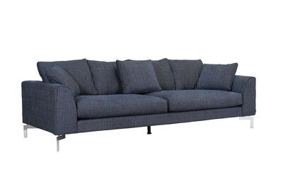 Niebieska, elegancka 3-osobowa sofa Blues z podłokietnikami Baker, z małymi poduszkami oparciowymi
