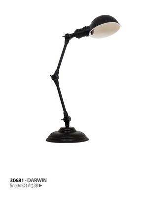 Lampa DARWIN będzie pomocna przy nauce lub pracy - ta regulowana lampka o rozproszonym świetle na pewno nikogo nie zawiedzie. Metalowa konstrukcja i klosz o półokrągłym kształcie to ponadczasowy design, który pasuje do wielu wystrojów pomieszczeń.