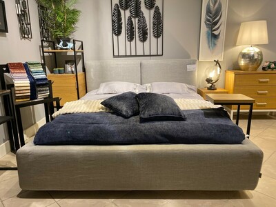 Łóżko z pojemnikiem na pościel 160 x 200 w bawełniano-lnianej tapicerce