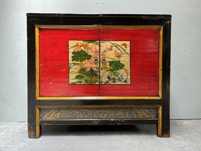 czerwona komoda ręcznie malowana, kolorowa szafka chińska