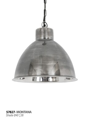 Srebrna lampa wisząca na łańcuchu. Lampa loftowa nad stół