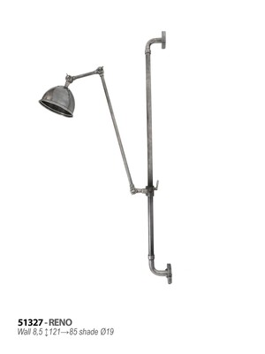 Lampa na wysięgniku, ciekawy kinkiet ścienny, lampa z regulowanym ramieniem. Oświetlenie industrialne, lampa w kolorze postarzanego srebra.