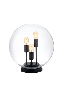 Szklana lampa stołowa w kształcie kuli. Lampa z czarną elegancką oprawą.