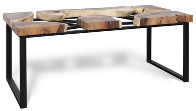 Stół z drewna litego suar, drewno egzotyczne - na zamówienie, nogi metalowe w kształcie płozy
