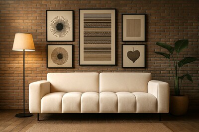 jasna sofa Vesta pikowana, ściany z cegły, biała kanapa, kremowa prosta sofa Vesta